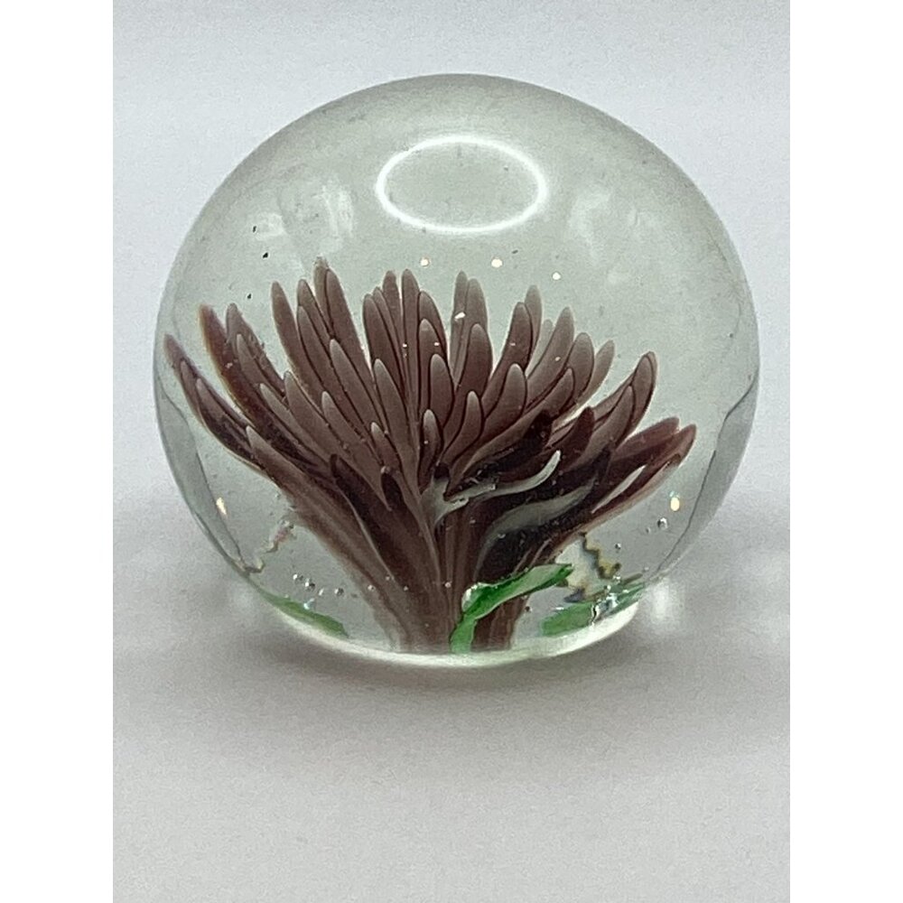 Mid-Century Purple Chrysanthemum Flower Hand Blown Paperweight